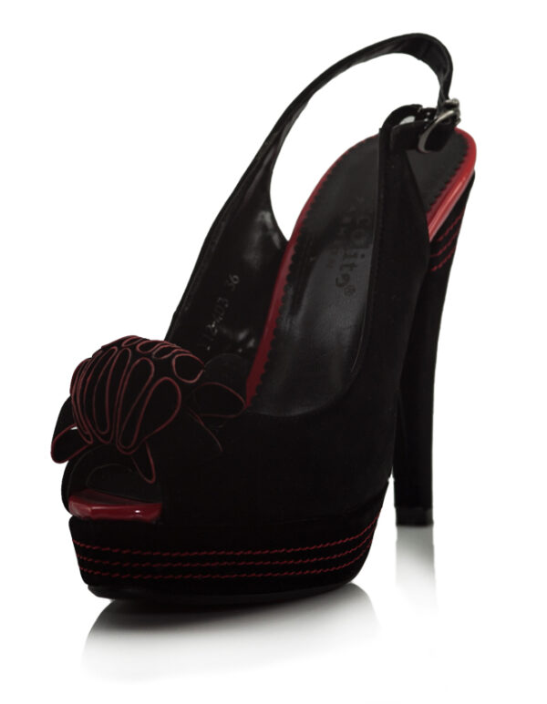 Kırmızı Çiçek Nubuk Topuklu Siyah Ayakkabı