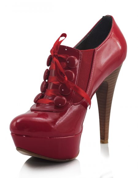 Bağcıklı Rugan Kırmızı Topuklu Pump Ayakkabı