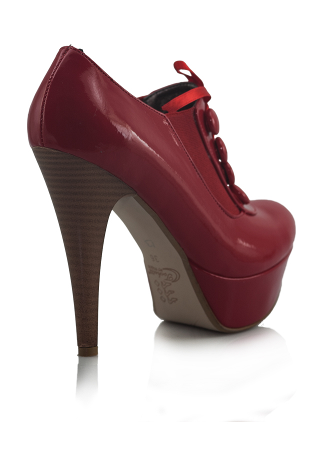 Bağcıklı Rugan Kırmızı Topuklu Pump Ayakkabı 3