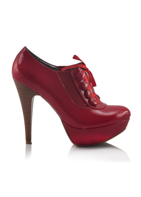 Bağcıklı Rugan Kırmızı Topuklu Pump Ayakkabı 2