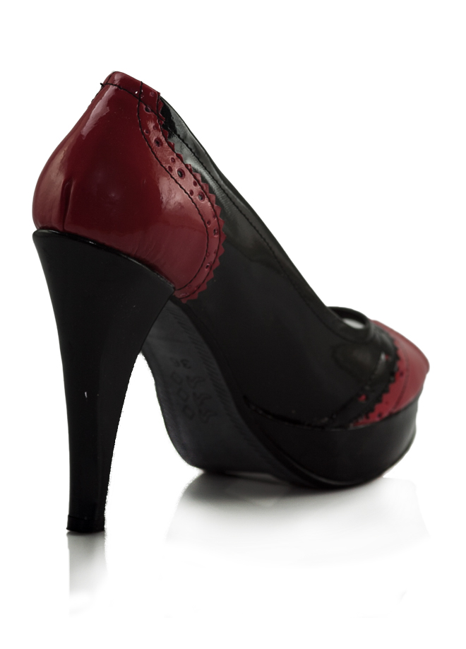 Siyah Kırmızı Rugan Platform Topuk Ayakkabı 3