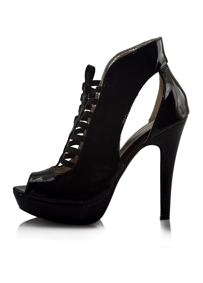 Siyah Rugan Platform Topuk Burunsuz Ayakkabı 2