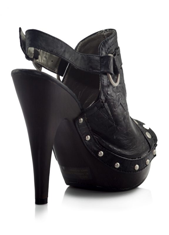 Metal Zımbalı Platform Topuk Siyah Sandalet 3