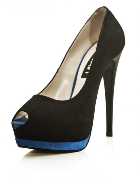 Siyah Nubuk Mavi Platform Topuklu Ayakkabı