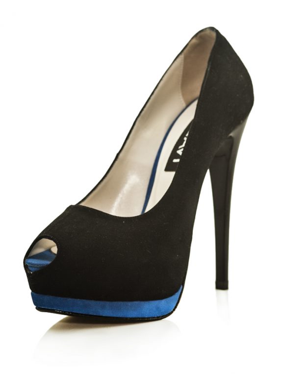 Siyah Nubuk Mavi Platform Topuklu Ayakkabı