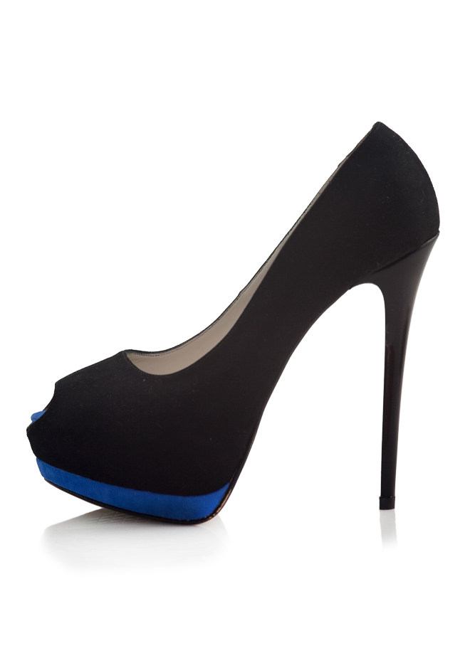 Siyah Nubuk Mavi Platform Topuklu Ayakkabı 2