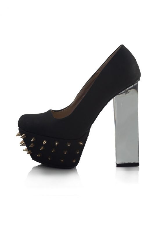 Siyah Nubuk Çivili Platform Topuklu Ayakkabı 2