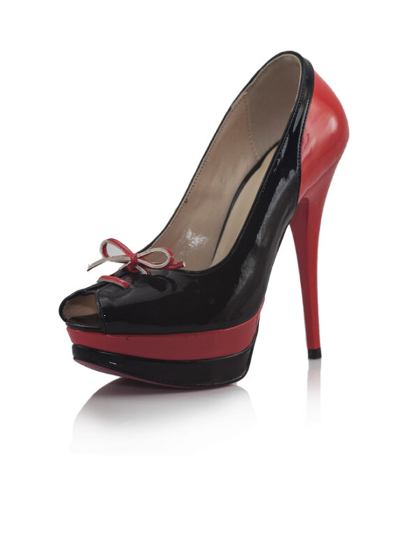 Kırmızı Siyah Topuklu Rugan Pump Ayakkabı