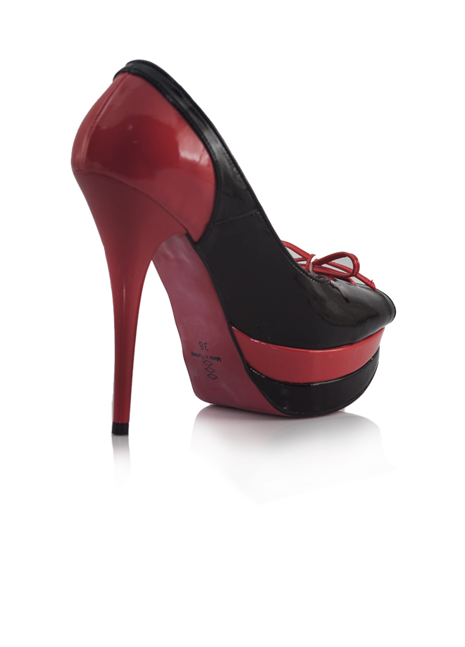 Kırmızı Siyah Topuklu Rugan Pump Ayakkabı 3